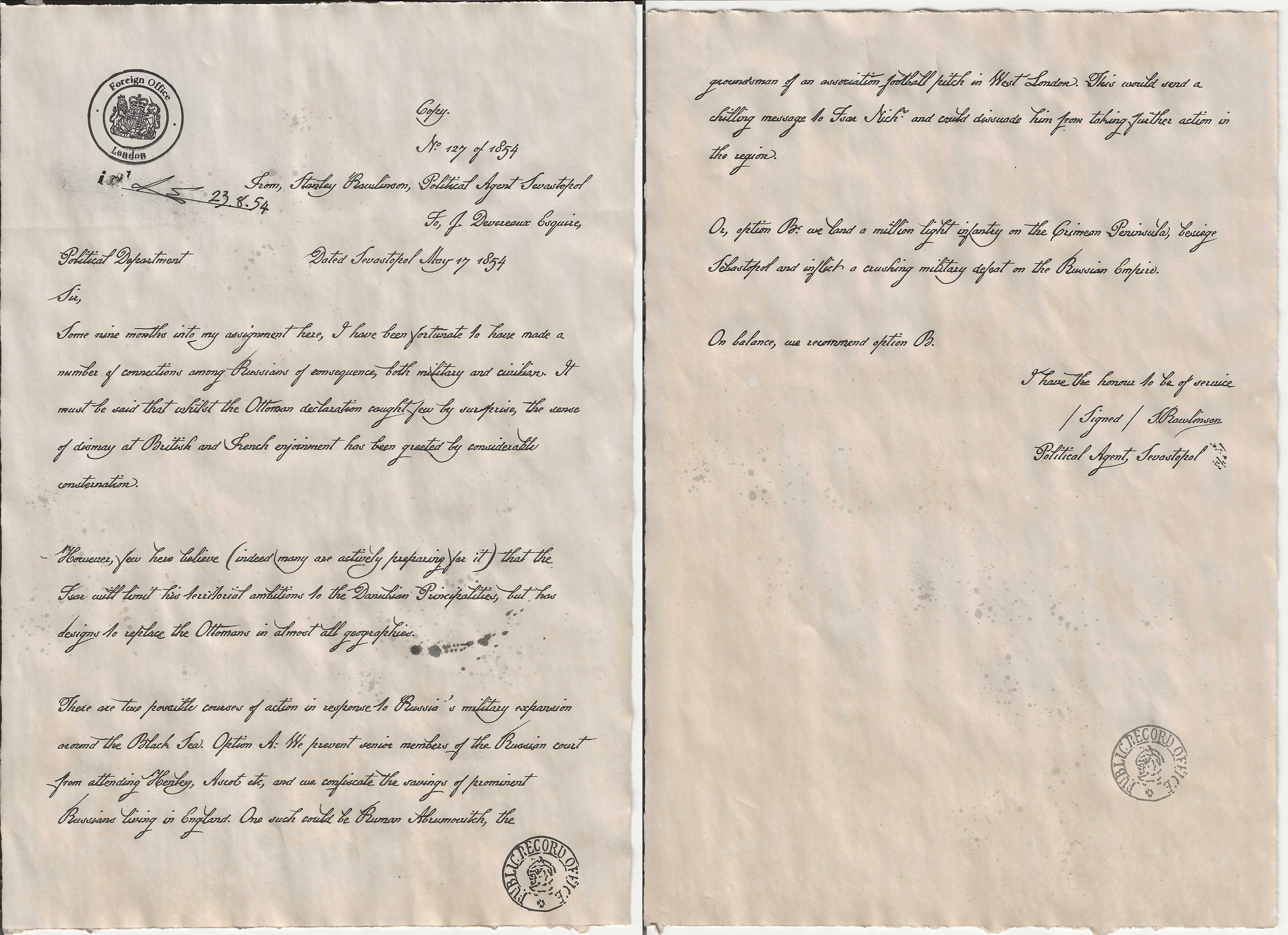 Telegram from Sevastopol, 1854